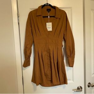 Brown corset long sleeve bohme dress - large NWT